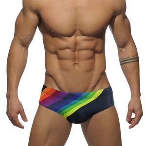 Men's Rainbow Stripes Speedo Swimwear Swim Briefs Beach Love is Love black XL